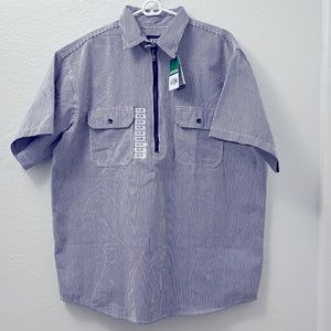 Men's Key Hickory Stripe Short Sleeve Logger Shirt XL Zip Front #2215